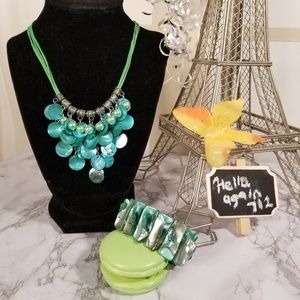 Lustrous Shelled Green Necklace & Bracelet